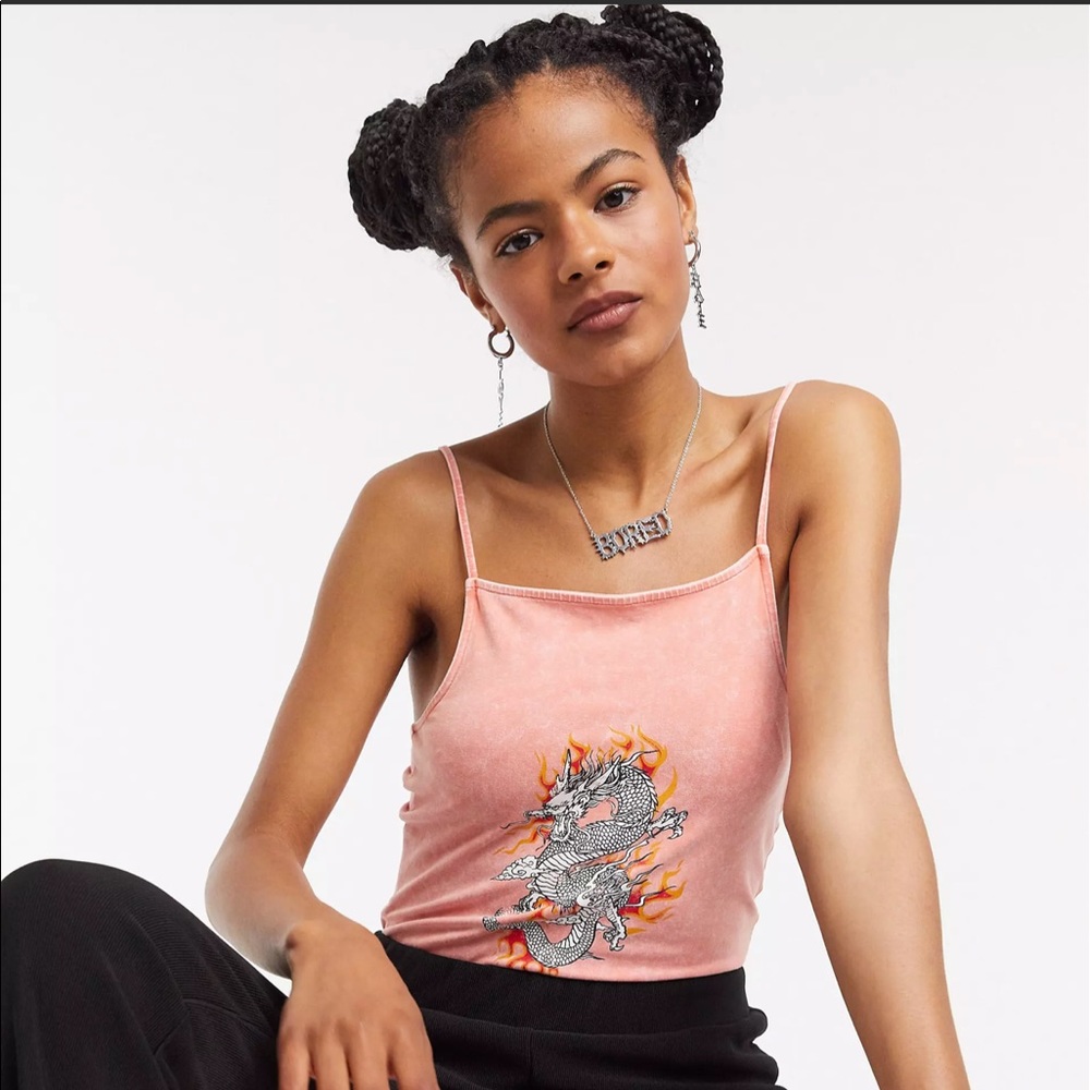 Asos noisy May dragon pink acid wash bodysuit sz small